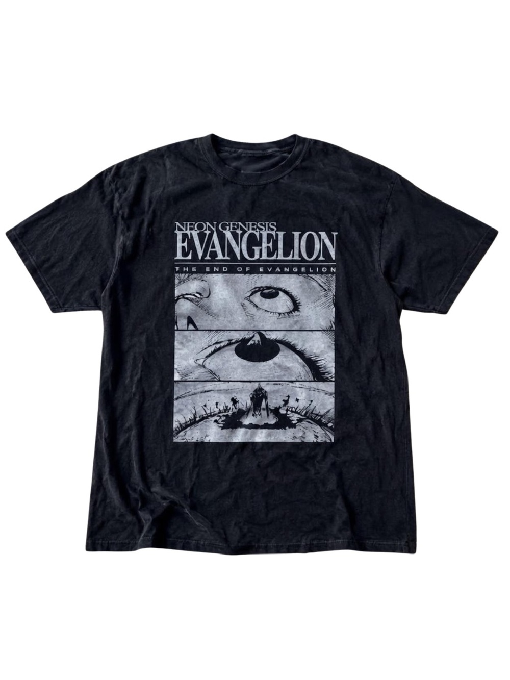 Gildan Black Evangelion Graphic Tee - Black & White Print